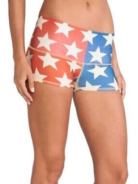 Teeki Women's Star Power Biker Athletic Shorts Red White Blue USA Size Large